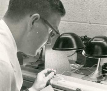 James V. McConnell in the laboratory
